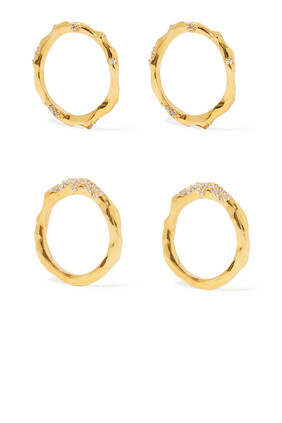 Gold Plated Pavé Waves Rings, Set of 4
